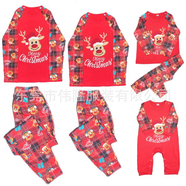 European And American Long Sleeve Home Wear Printed Plaid Christmas Suit - Image 6