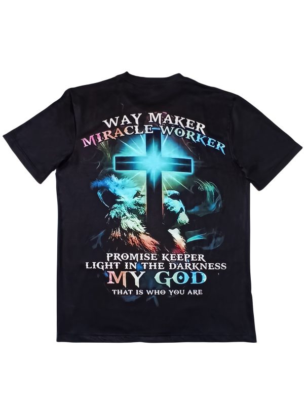 Way Maker Miracle Worker Pattern, Men's Fashionable 3D Digital Graphic T-shirt, Slightly Elastic And Breathable Retro T-shirt For Summer - Image 5