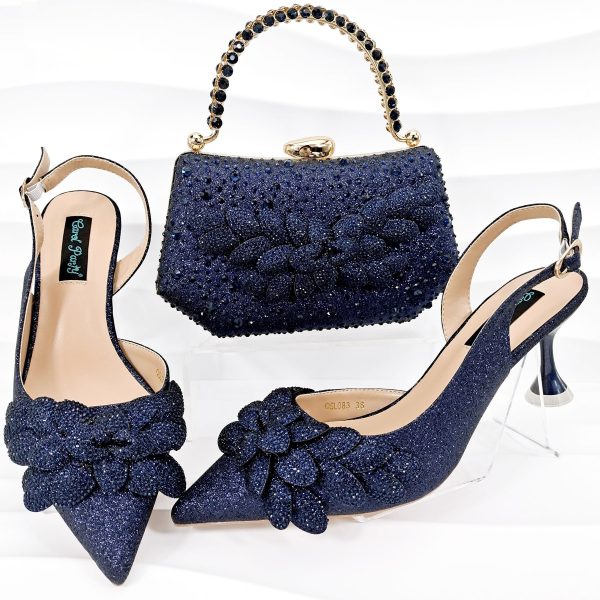 Cross-border Ladies Party Shoes Bag Set Handmade Leaf Decorative Wine Glass Heel - Image 9