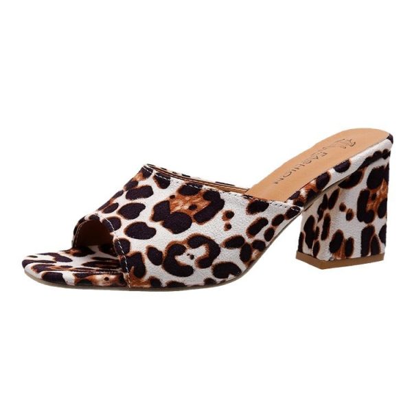 Leopard Square Toe Sandals Summer High-heeled Slippers Chunky Heel Shoes For Women - Image 9