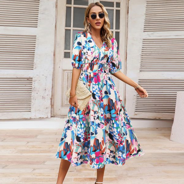 Summer Women's V-neck Bohemian Print Dress - Image 2