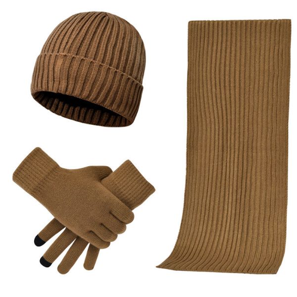 Men's And Women's Knitted Thickened Warm Wool Hat Scarf Gloves Three-piece Set - Image 3