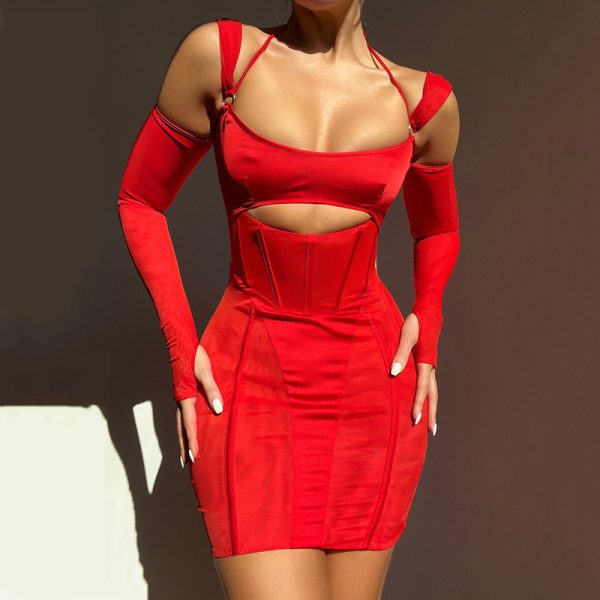 Women's Sling Tight Dress Fashion Backless Mesh See-through Hip Skirt - Image 6