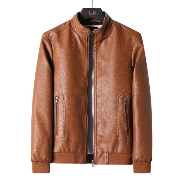 Plus Size Men's Simplicity Leather Coat PU Leather Jacket - Image 5