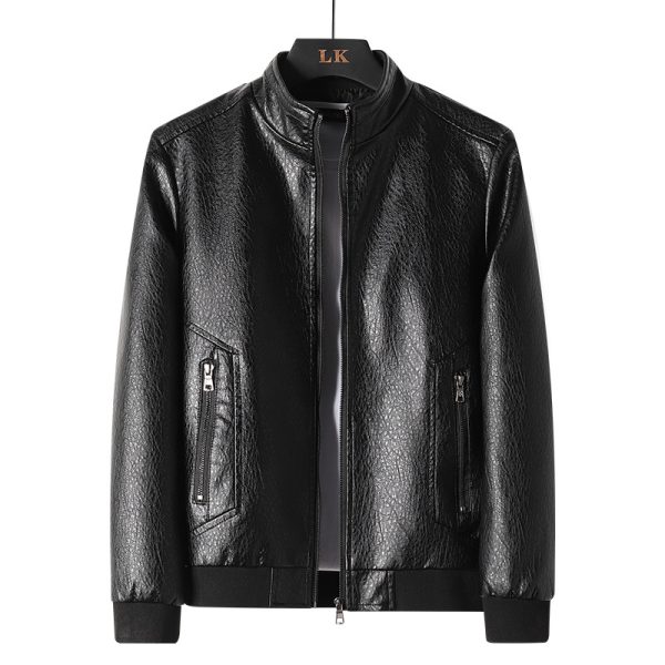 Plus Size Men's Simplicity Leather Coat PU Leather Jacket - Image 6