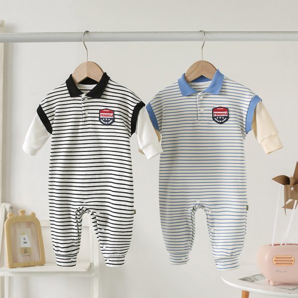 Baby Onesies Striped Male Baby Newborn Clothes Baby Autumn Clothes - Image 4