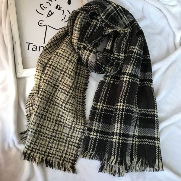 Retro Englon Plaid Tassel Scarf Women's Autumn And Winter Double-sided Cashmere Scarf - Image 3