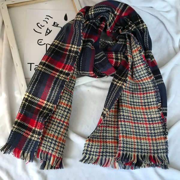 Retro Englon Plaid Tassel Scarf Women's Autumn And Winter Double-sided Cashmere Scarf - Image 4