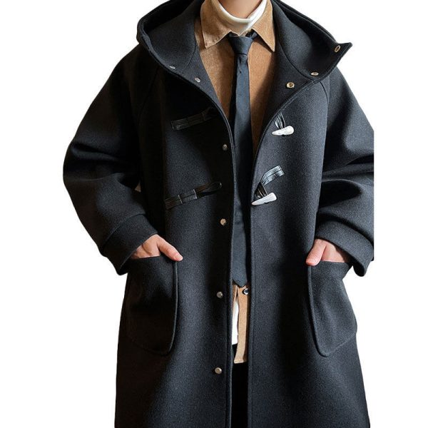 Autumn Winter Japanese Hoodie Woolen Trench Coat - Image 4