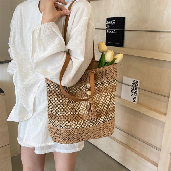 Summer Stripe Straw Sholder Bags With Tassel Pendant Fashion Large Capacity Seaside Vacation Beach Bags - Image 4