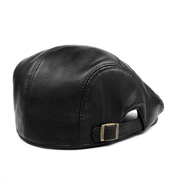 Autumn And Winter Genuine Leather Men's Middle-aged And Elderly Duck Tongue Korean Workers Monochrome Beret - Image 4