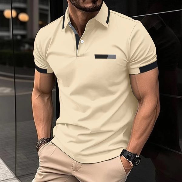 Men's Casual Polo Shirt Chest Faux Pocket Lapel Button Business T-shirt - Image 6