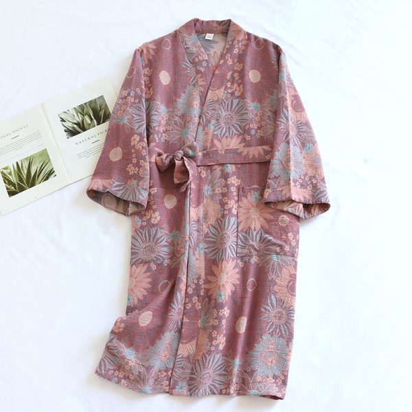 Couple Cotton Loose Bathrobe Lace Bathrobe Women's Double Jacquard Pajamas - Image 6