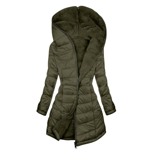 European And American Zipper Outer Wear Hooded Warm Fleece-lined Mid-length Winter Women's Coat - Image 8