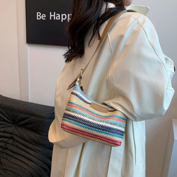 Fashion Color Contrast Woven Bag Women's Simple Shoulder Bag - Image 3