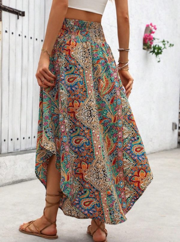 Women Contrast Color Print Random Cut Skirt - Image 5