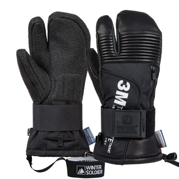 Veneer Silky Kevlar Ski Gloves Three Finger Waterproof And Hard-wearing Ski Mitten - Image 5