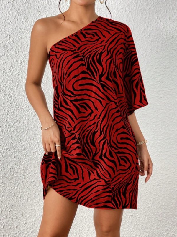 Women's Casual Asymmetrical Collar Zebra Print Vacation Dress - Image 2