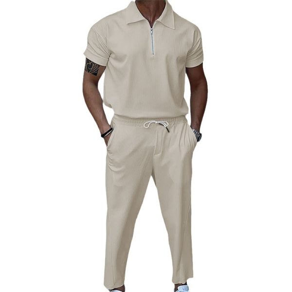 Men's Clothing Solid Color Polo Collar Short Sleeve Trousers Suit - Image 2