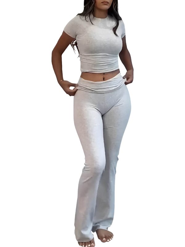 Sports, Leisure And Exercise Women's Low Waisted Flared Pants With Exposed Navel And Folded Waist Wide Leg Pants - Image 6