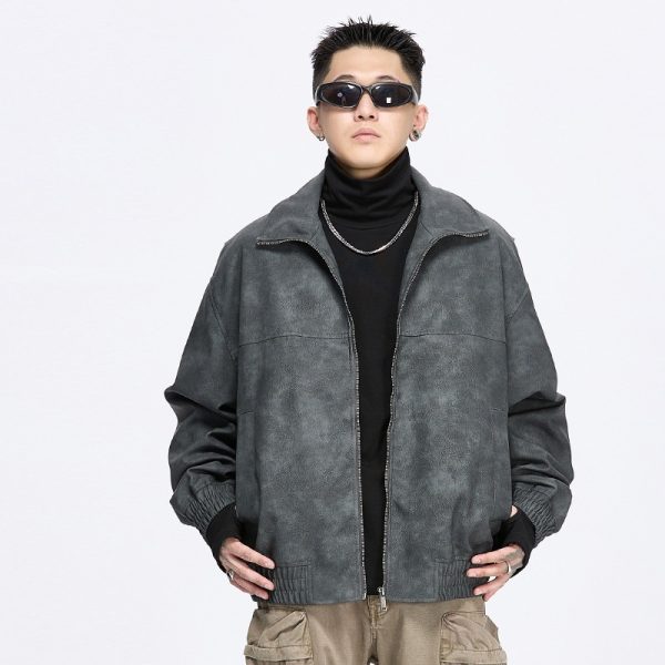 American Retro Stand Collar PU Leather Jacket Men's Autumn And Winter - Image 4