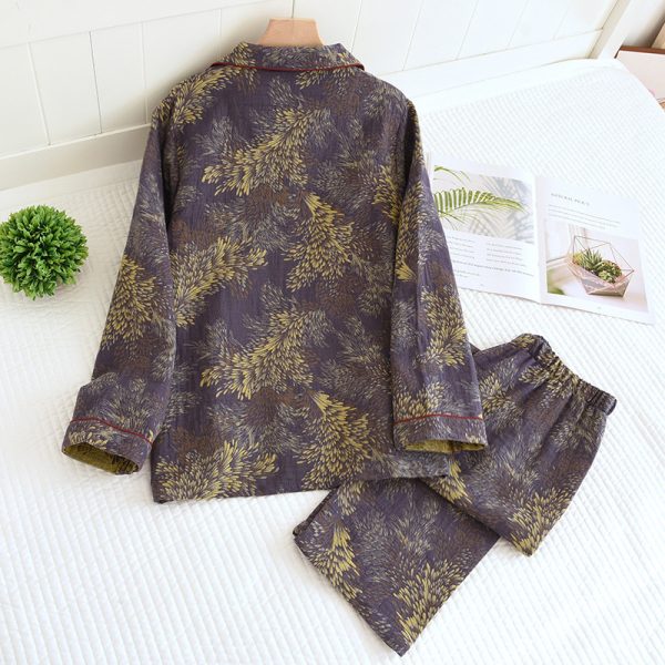 Winter Couple Yarn-dyed Cotton Pajamas Long Sleeve Can Be Outerwear Homewear Men's Suit - Image 9