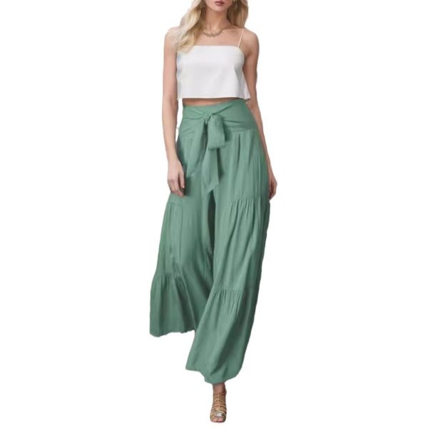 Women's Fashion Tie Elastic Waist Pleated Wide-leg Pants - Image 5