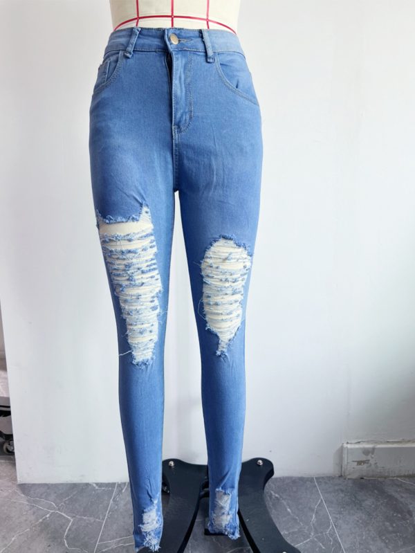 Ripped Denim Skinny Pants Women - Image 3