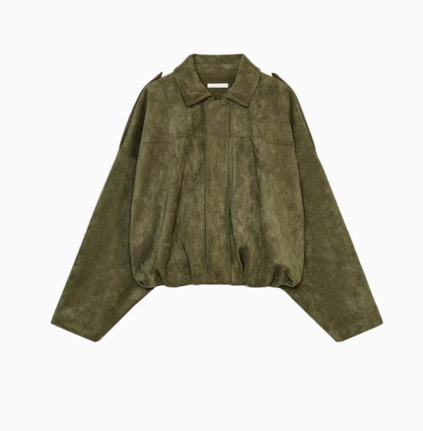 Women's Batwing Sleeve Lapel Suede Texture Effect Pilot Jacket - Image 5