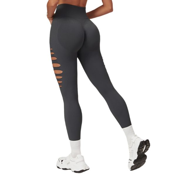 European And American Hollow Seamless Skinny Yoga Pants Peach Hip High Waist Fitness Pants - Image 3