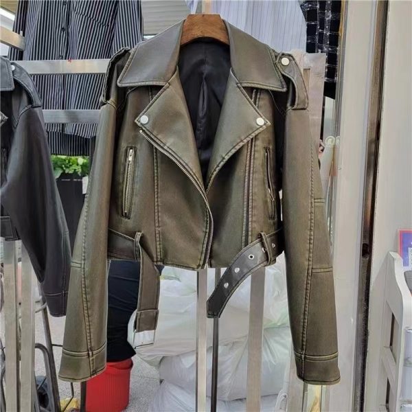 Hong Kong Style Retro Coat Women's Short Spring And Autumn New Casual Pop Motorcycle PU Leather Jacket - Image 3