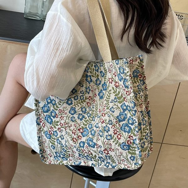 Flowers Canvas Handbag Fashion Large Capacity Shoulder Bags For Women - Image 5