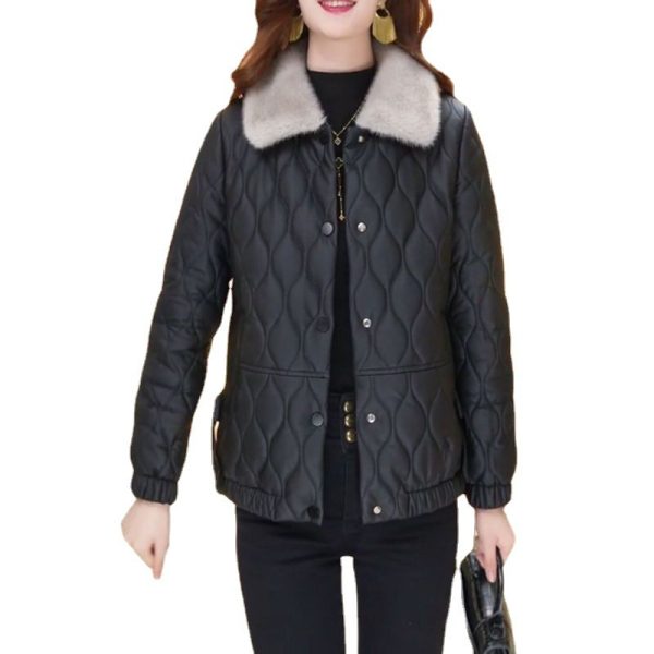 Non-split Leather Disposable Down Cotton-padded Coat For Women Short Leather Jacket - Image 5