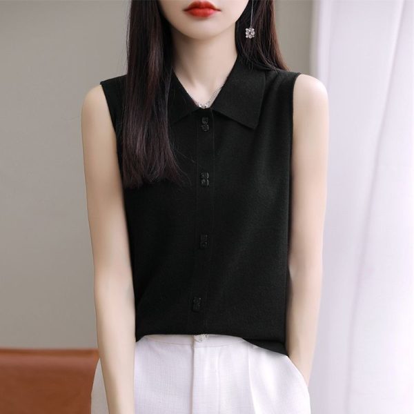 Shirt Collar Knitted Vest For Women New Autumn And Winter Base