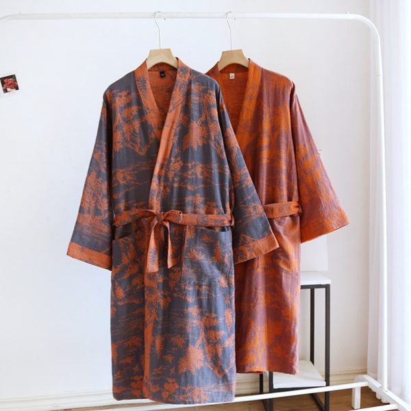 Couple Cotton Loose Bathrobe Lace Bathrobe Women's Double Jacquard Pajamas - Image 8