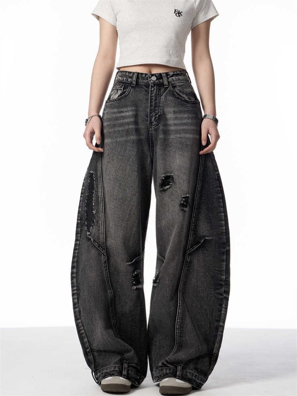 Retro Minority Design Wash Cut Deconstruct Machete Daddy Jeans - Image 2