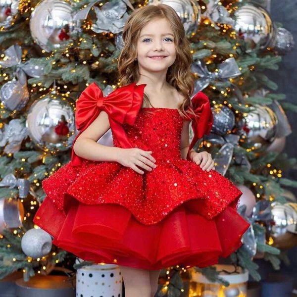 Girl's Princess Dress Red Tulle Tutu Skirt Sequined Bow - Image 7