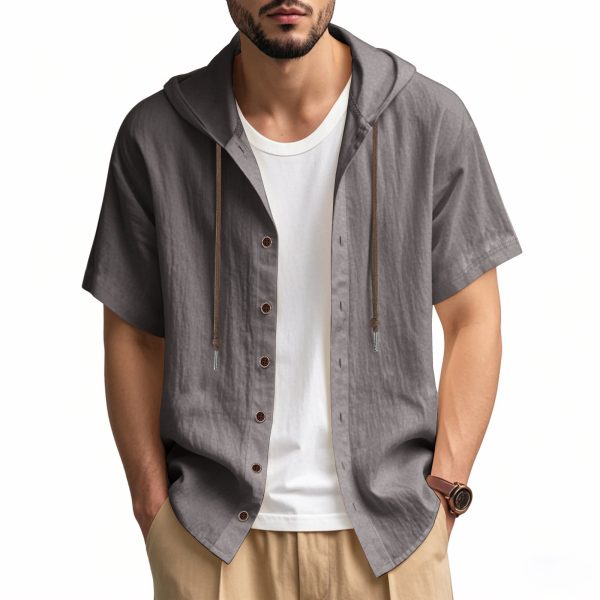 Loose Hooded Short-sleeved Shirt For Men - Image 8