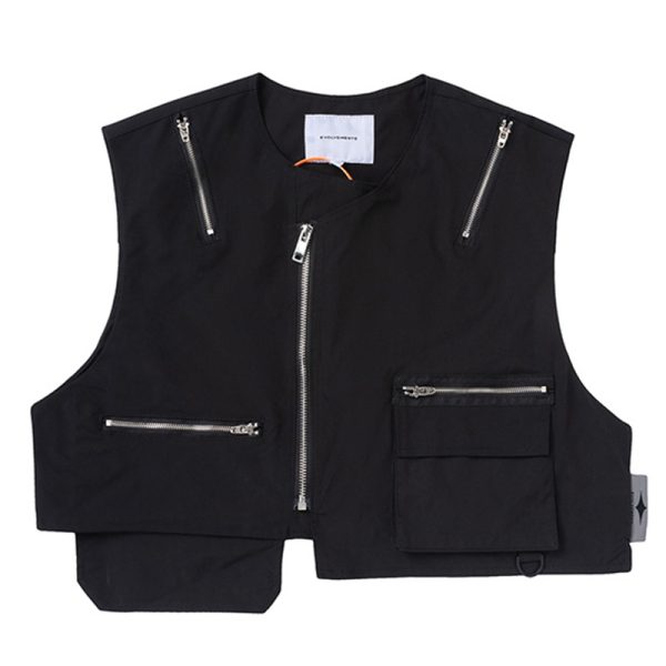 High Street Hip-hop Vibe Style Dark Multi-zip Sleeveless Waistcoat Summer