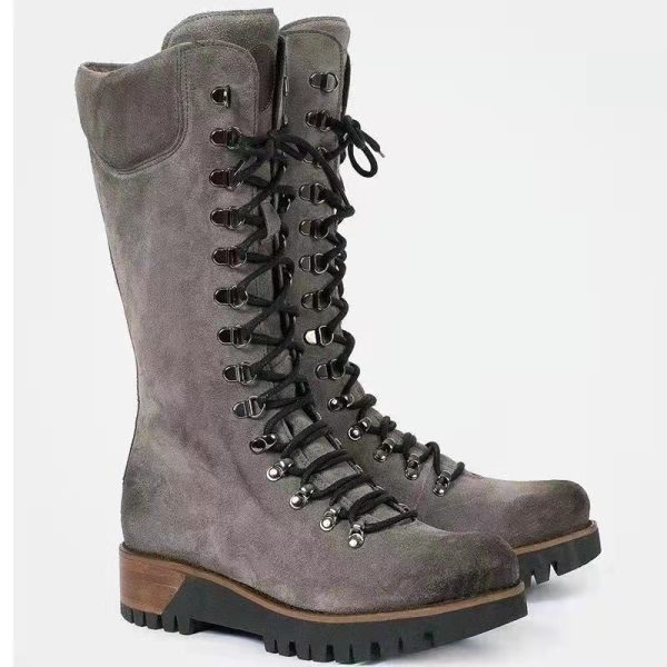 New Autumn And Winter Women's Shoes Plus Size Lace Up Mid Boots