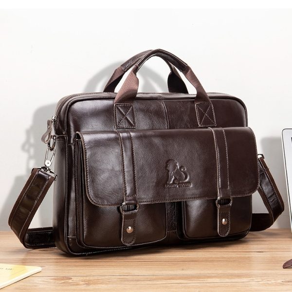 Cowhide Men's Briefcase Business Large Capacity Handbag - Image 8