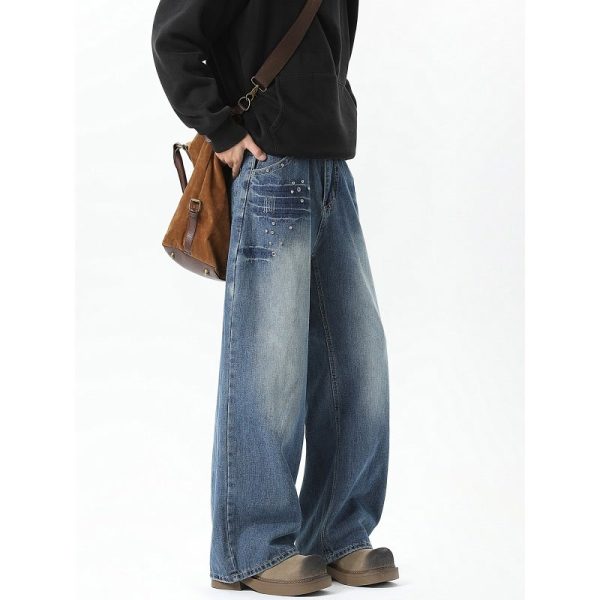 Men's Rivet Washed Jeans Loose - Image 2