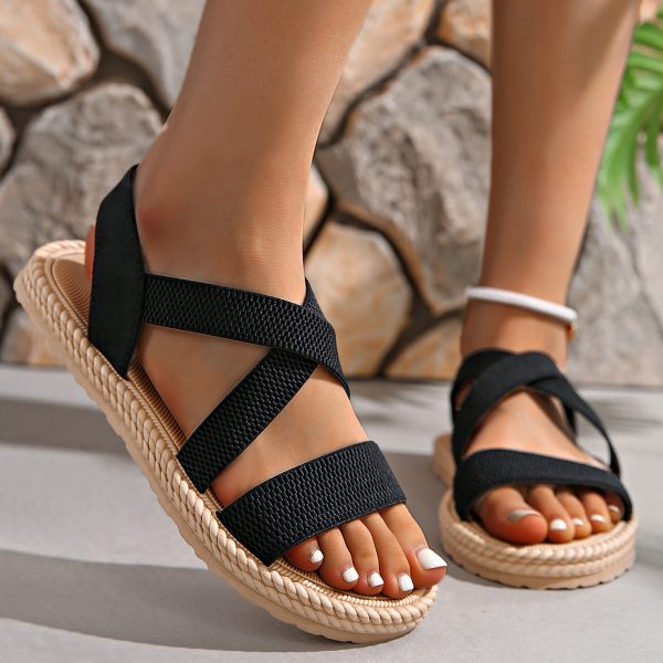 Women's Elastic Band Casual Student Plus Size Beach Roman Sandals - Image 3