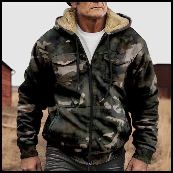 Winter Menswear Warm With Velvet Hooded Pocket Long-sleeved Cotton-padded Jacket - Image 7