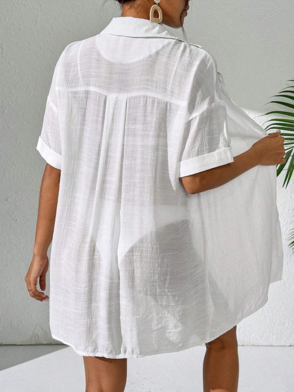 Women Simple Solid Color Short Sleeve Kimono Cover Up - Image 4