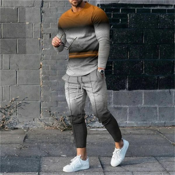 Men's 3D Digital Printing Loose Casual Long Sleeves Trousers Suit