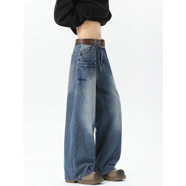 Men's Rivet Washed Jeans Loose - Image 3