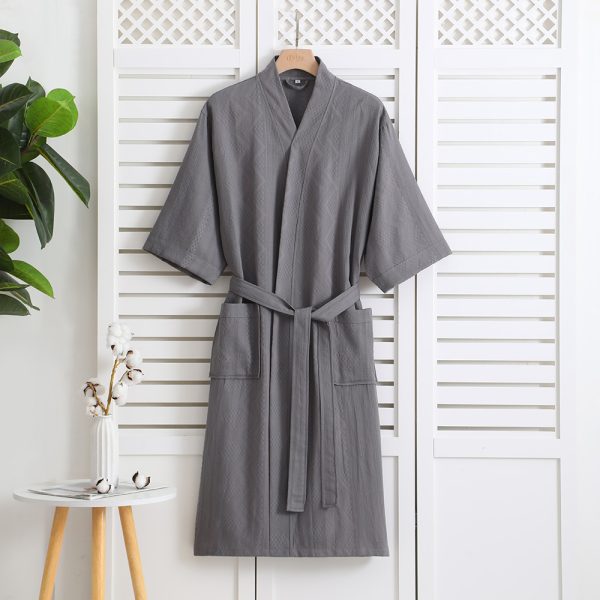 Cotton Single-layer Yarn Bathrobe Spring Summer Cropped Sleeves Mid-length Bathrobe - Image 8