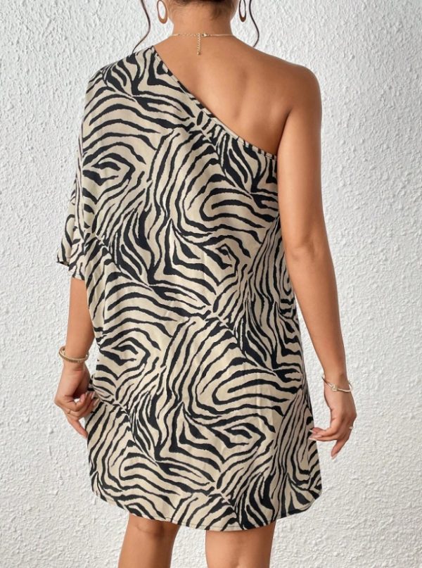 Women's Casual Asymmetrical Collar Zebra Print Vacation Dress - Image 4