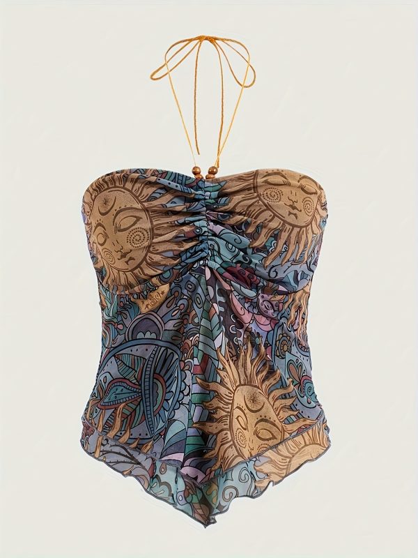 Women's Y2g Mesh SUNFLOWER Printed Irregular Vest Top - Image 6